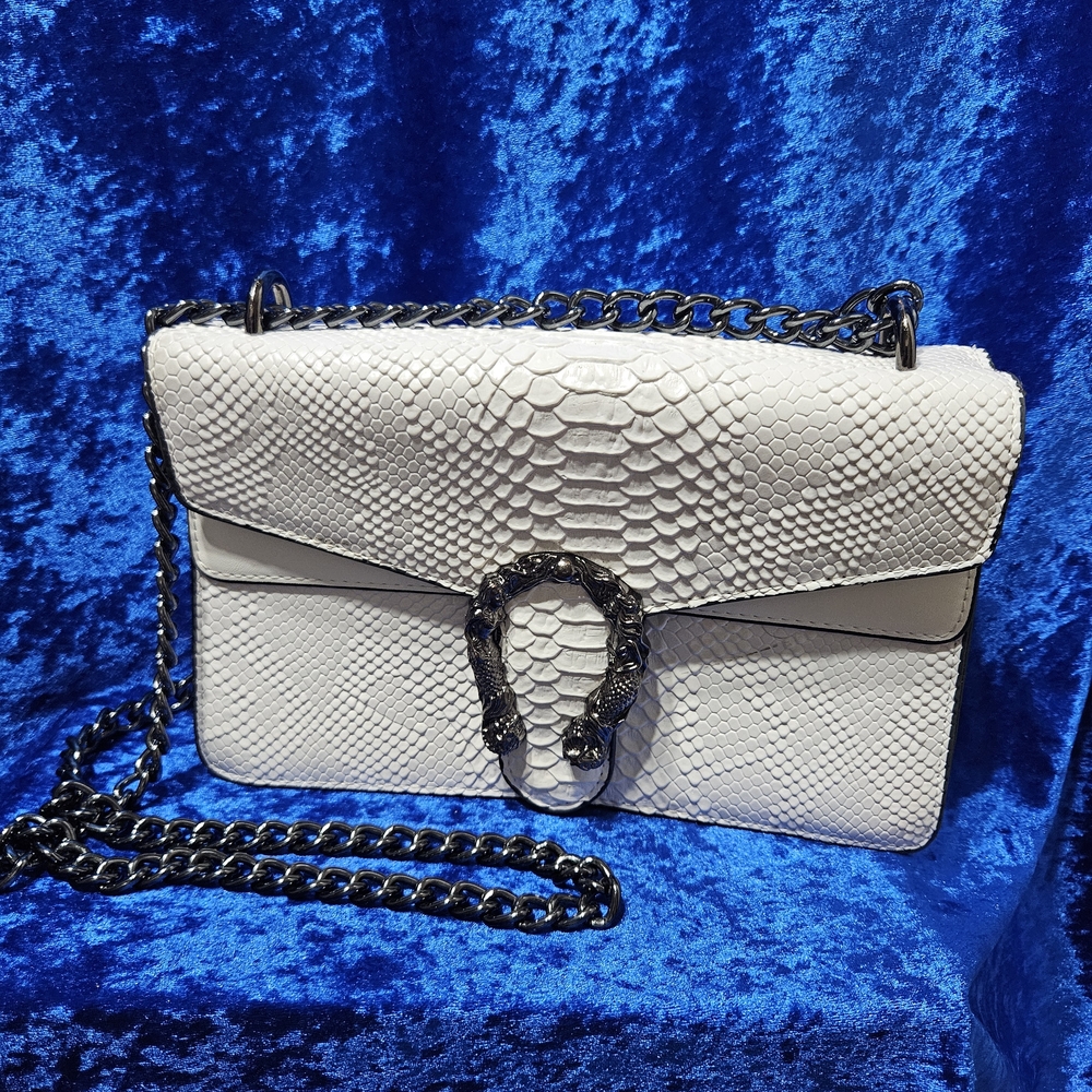 White Snake-Embossed Crossbody Bag